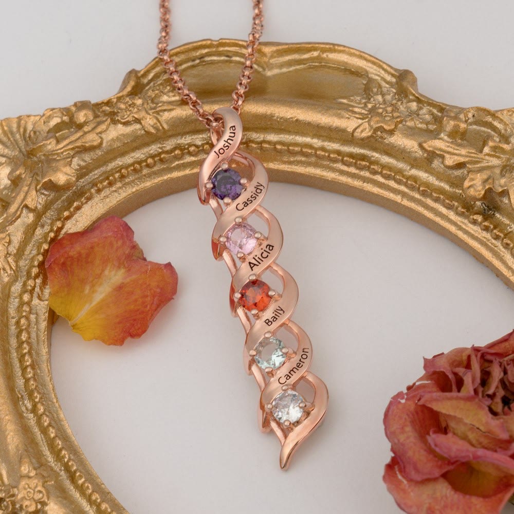 Collar personalizado con grabados y piedras de nacimiento del 1 al 6
