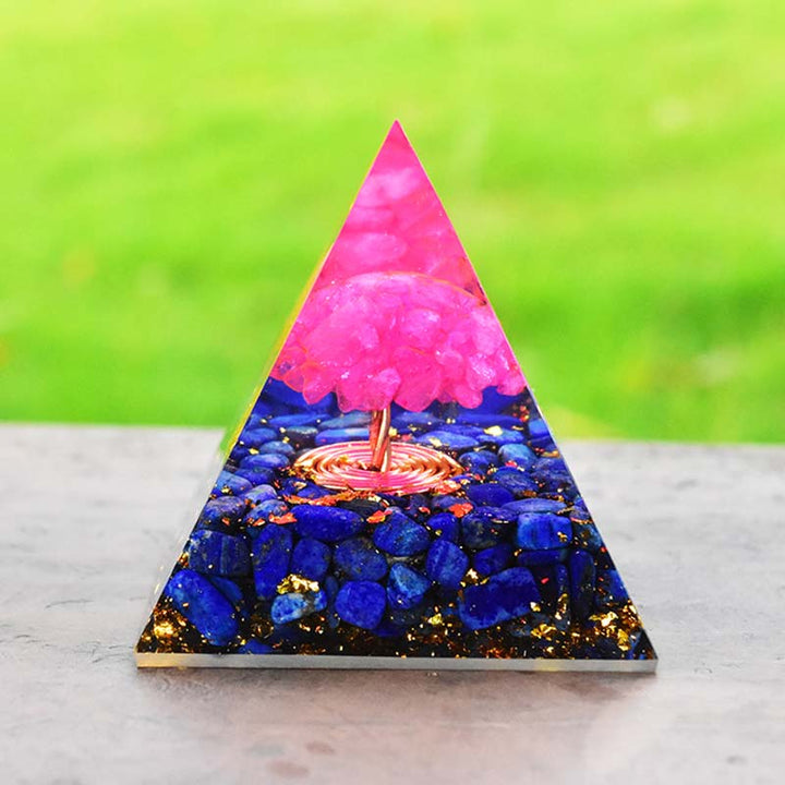 Pirámide de orgón del árbol de la vida de cristal rosa lapislázuli de Olivenorma 