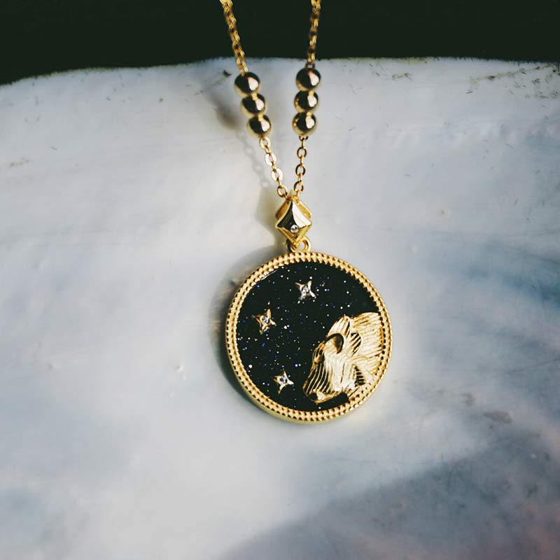 Collar con signo del zodiaco que escucha en piedra arenisca azul 