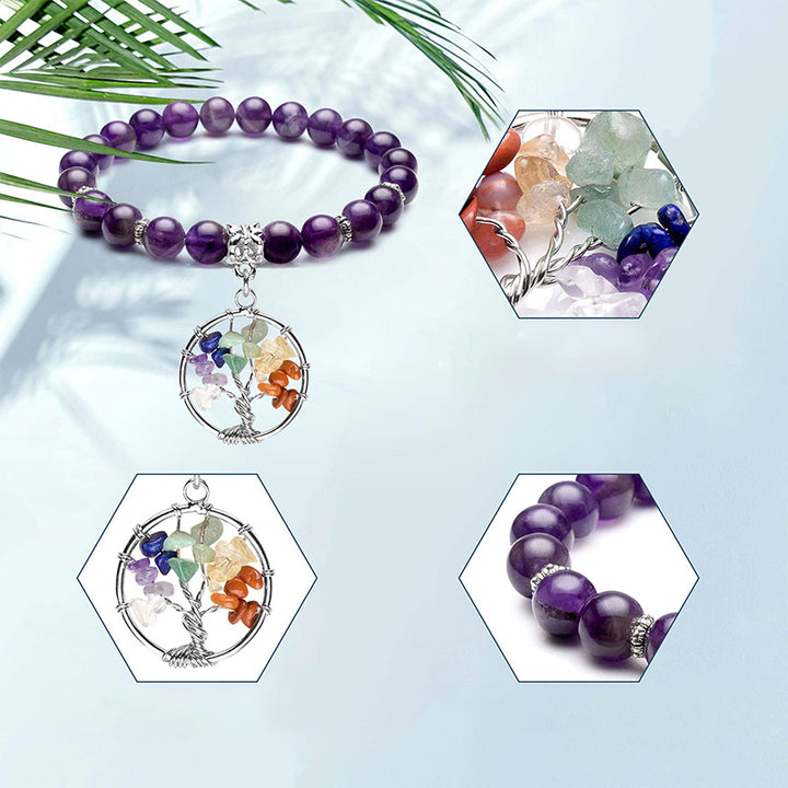 Pulsera de amatista con el árbol de la vida de los chakras.