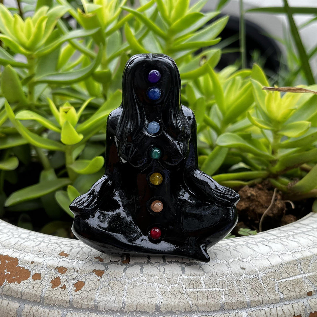 Decoración pagana con piedras preciosas de obsidiana de Olivenorma para diosas del yoga y los chakras