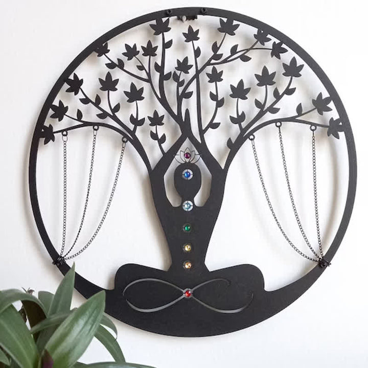 Decoración de pared de metal con forma de loto y chakra del árbol de la vida de Olivenorma 