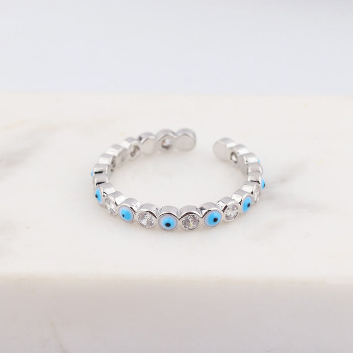 Anillo ajustable con circonita blanca y ojo malvado de colores de Olivenorma 