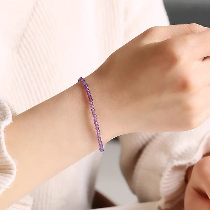 Pulsera de piedras preciosas curativas de amatista de Uruguay con puesta de sol morada de Olivenorma