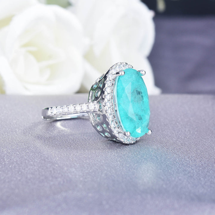 Anillo de compromiso ajustable con turmalina Paraiba ovalada grande de Olivenorma