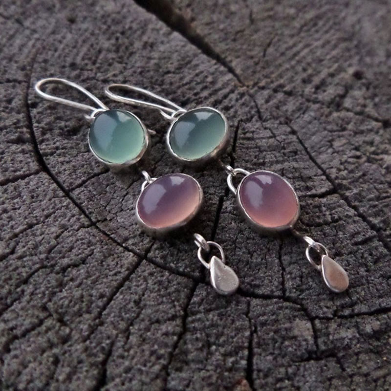 Pendientes de bruja con piedra de ojo de gato rosa y verde de Olivenorma