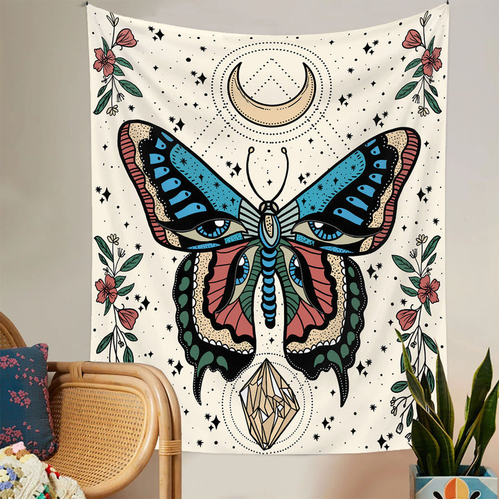 Tapiz blanco y negro con mariposas y polillas de Olivenorma