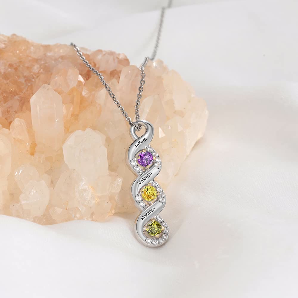Collar con nombre grabado en piedra natal para mujer de Olivenorma