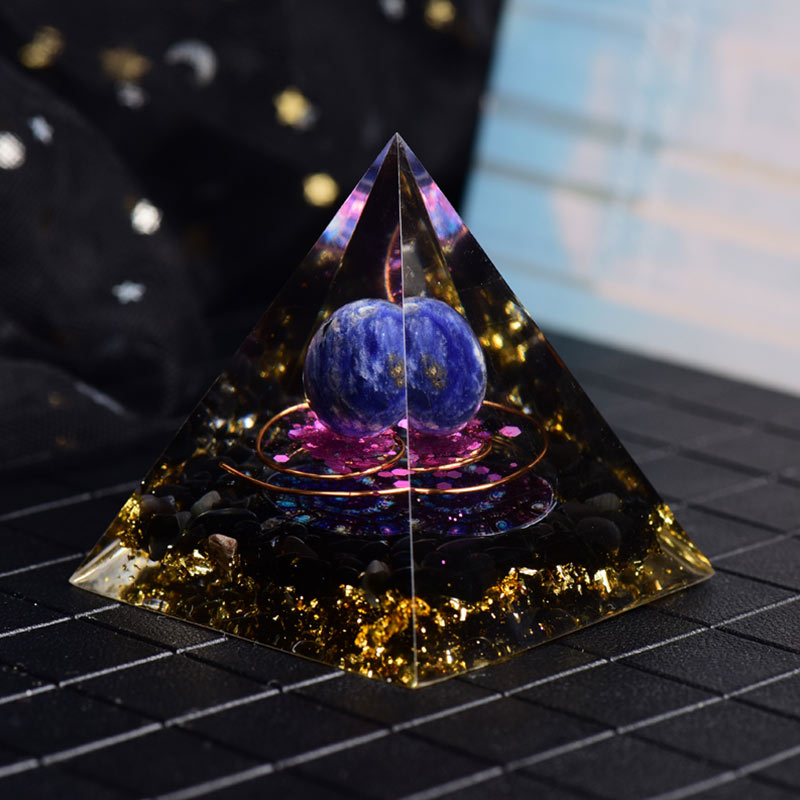 Pirámide de orgón de obsidiana y lapislázuli de Olivenorma