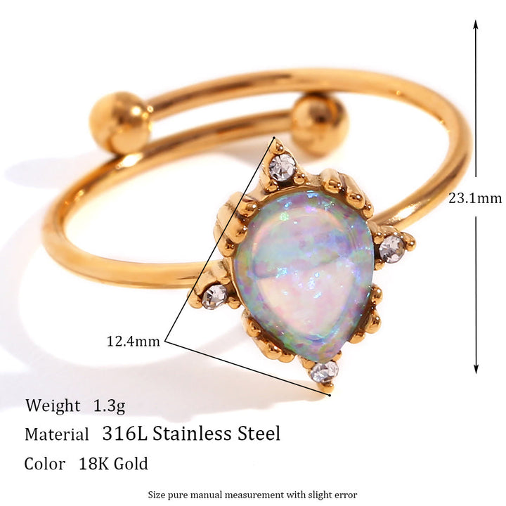 Anillo ajustable con corazón de sol y ópalo natural de Olivenorma
