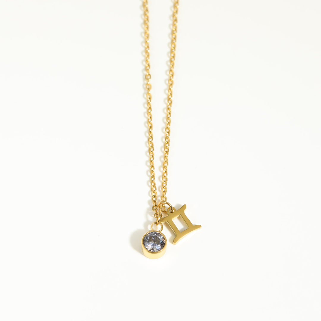 Collar de acero inoxidable con piedra natal y runa del zodíaco de Olivenorma