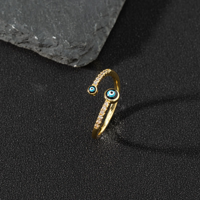 Anillo de circonita blanca de Olivenorma Anillo ajustable con diseño de mal de ojo