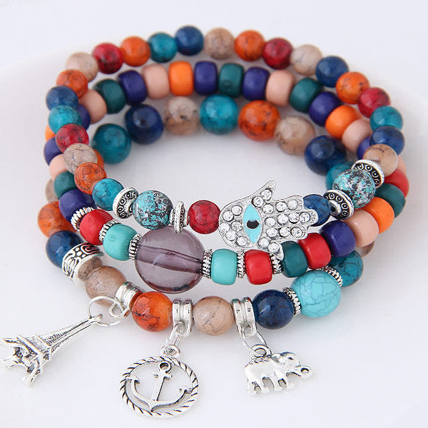 Juego de pulseras de hamsa con ojo malvado y torre de elefante de Olivenorma