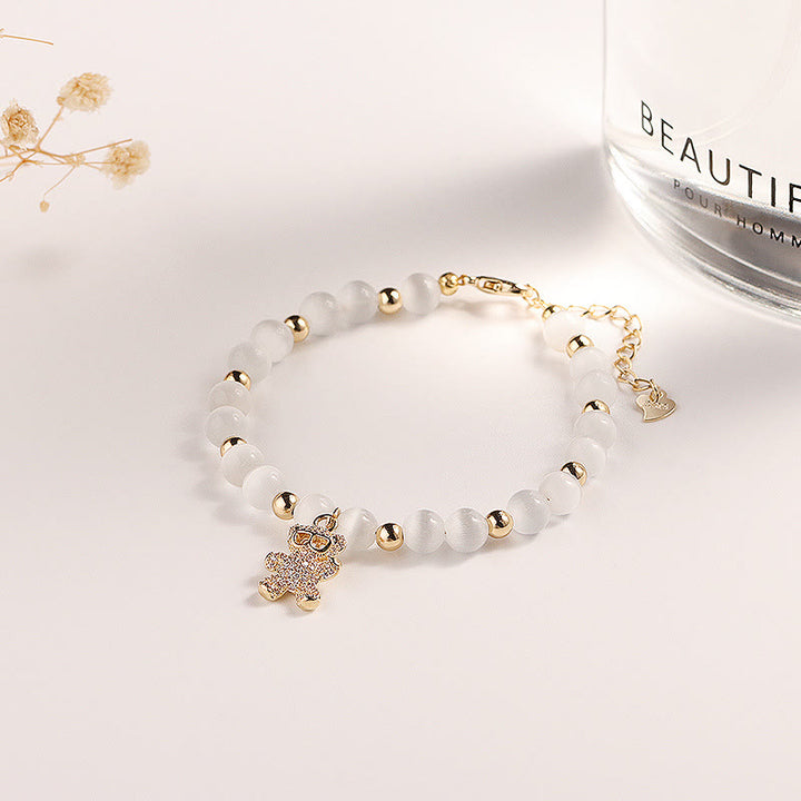 Pulsera con dije de oso de cristal de amatista de 6 mm de Olivenorma 