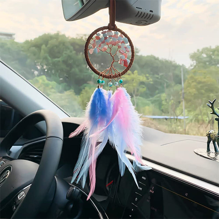 Adorno para coche con atrapasueños de plumas de cristal del árbol de la vida de Olivenorma 