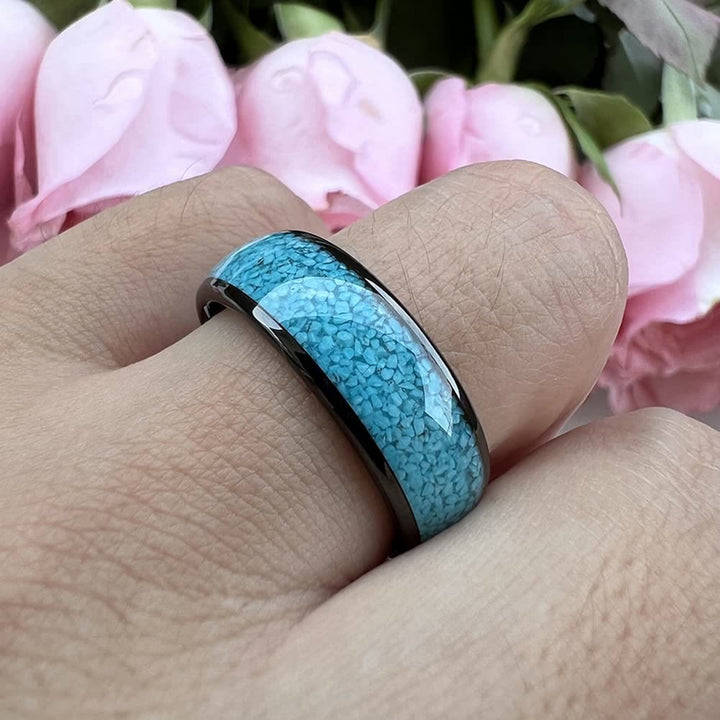 Anillo de carburo de tungsteno con turquesa triturada de Olivenorma para hombre