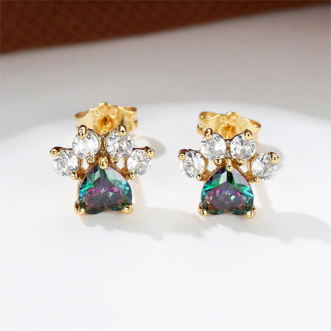 Pendientes de pata de gatito con circonita blanca y ópalo kawaii de Olivenorma