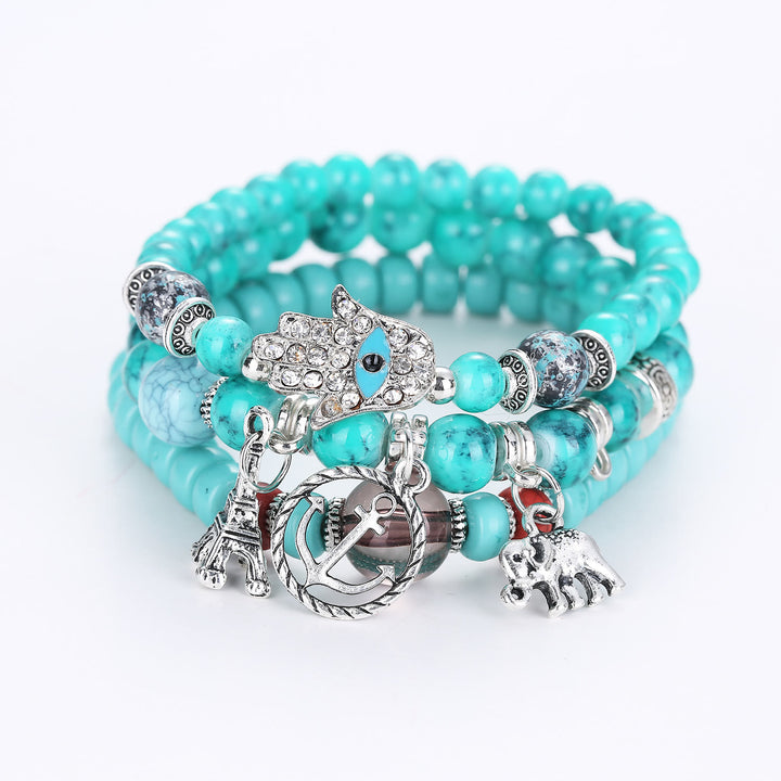 Juego de pulseras de hamsa con ojo malvado y torre de elefante de Olivenorma