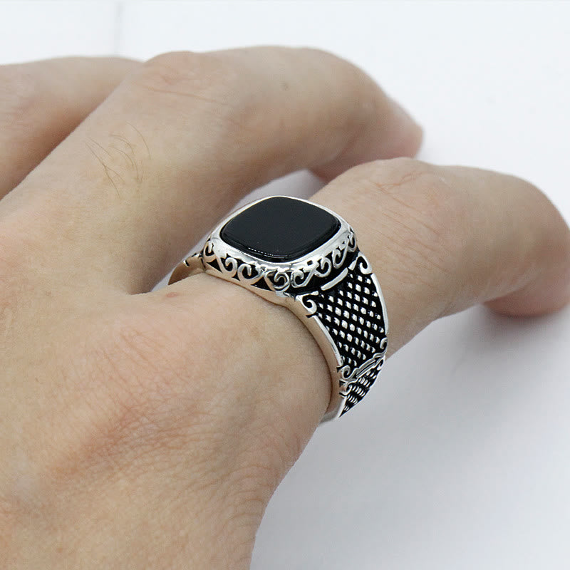 Anillo de plata de ley con ónix negro de Olivenorma para hombre