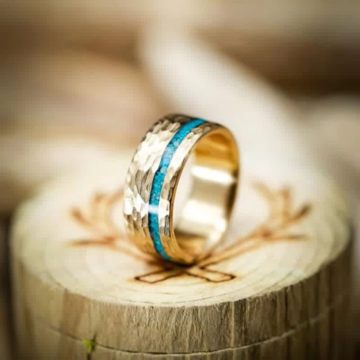 VERTIGO - Anillo de bodas de turquesa martillada 