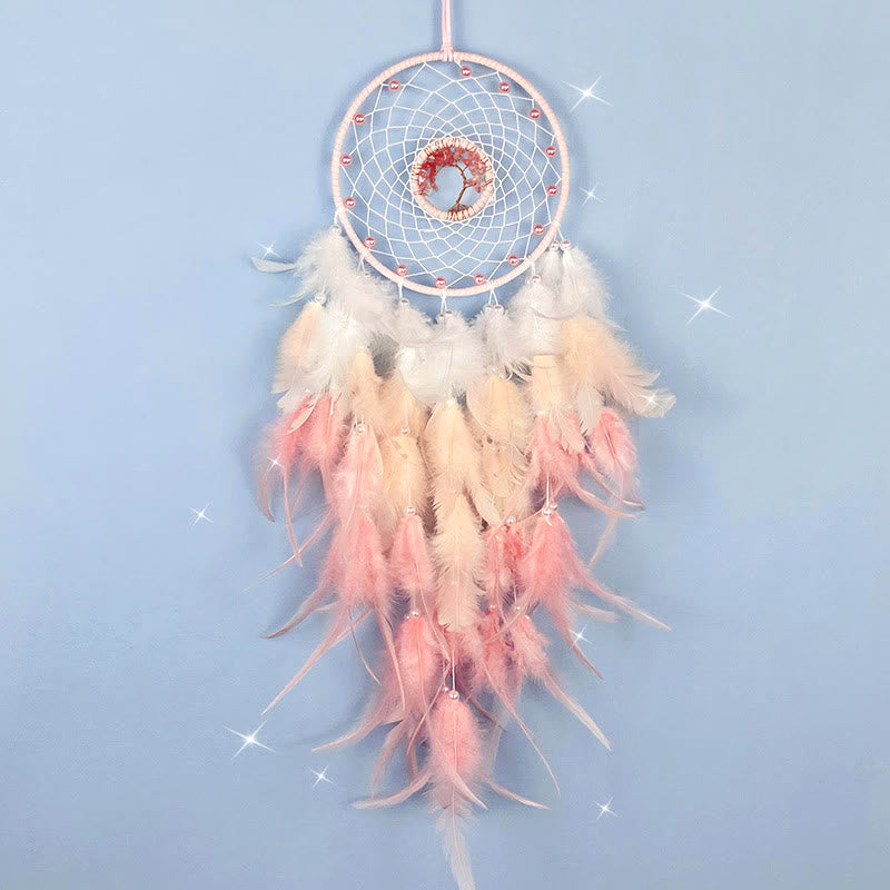 Atrapasueños con plumas de árbol de la vida de cristal de Olivenorma