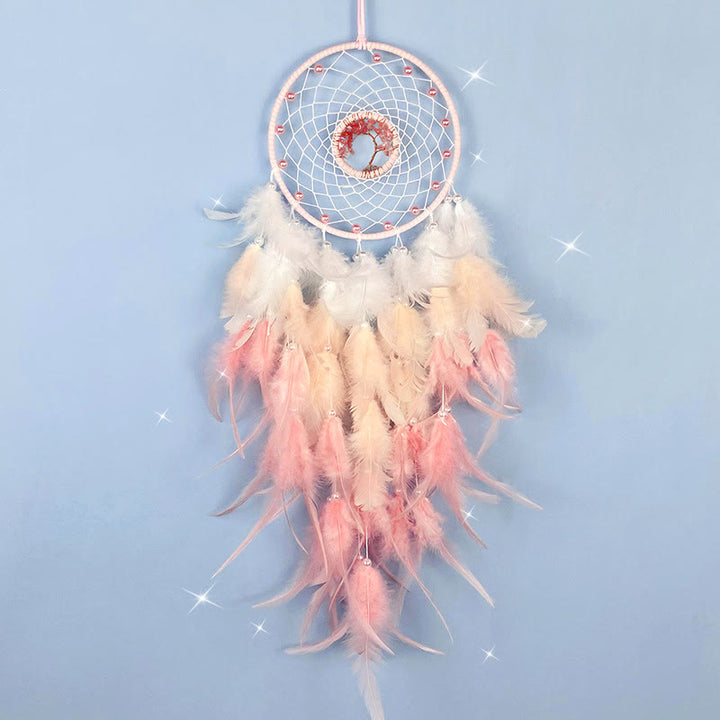 Atrapasueños con plumas de árbol de la vida de cristal de Olivenorma