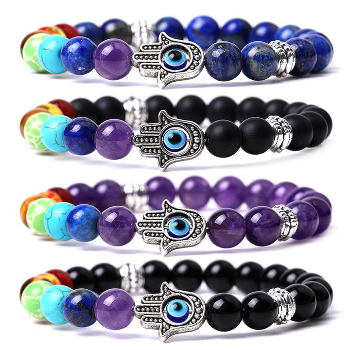 Olivenorma Pulsera Natural Chakra Hamsa y Mal de Ojo Reki