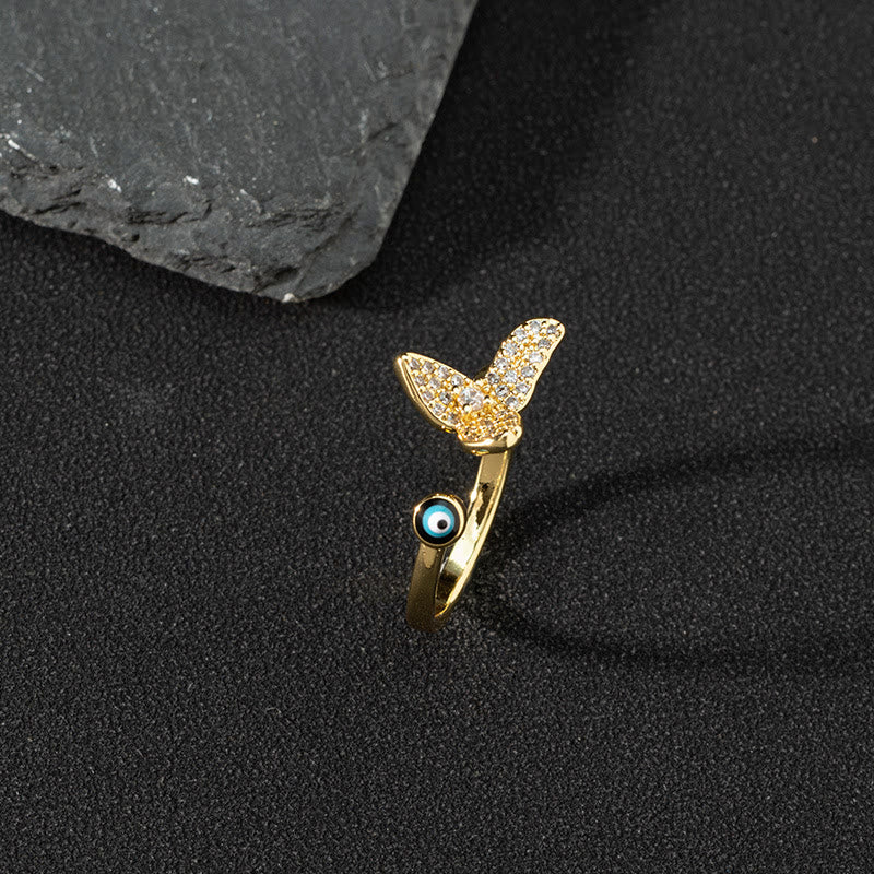 Anillo de circonita blanca de Olivenorma Anillo ajustable con diseño de mal de ojo