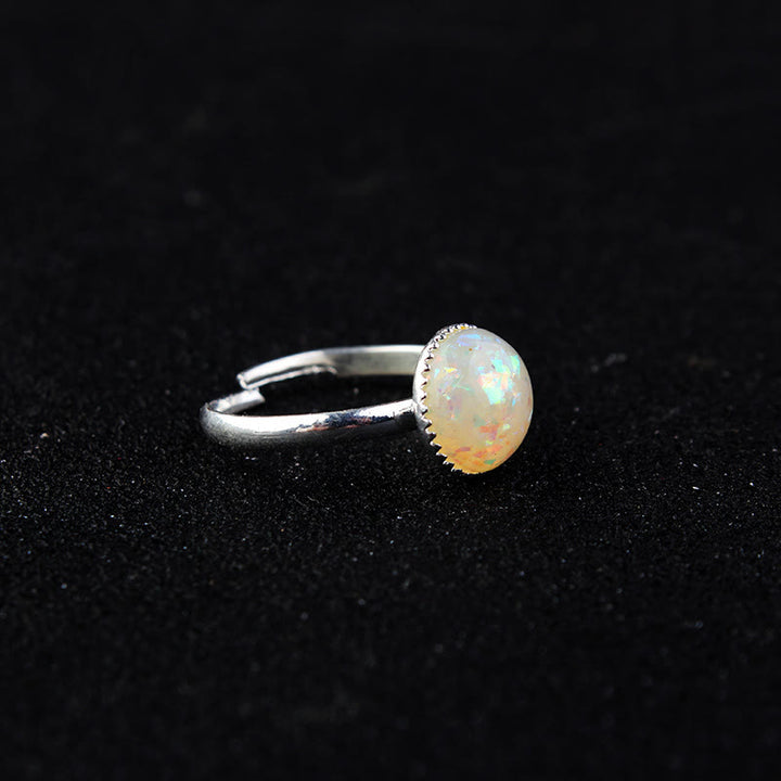 Anillo ajustable de medio círculo sencillo con piedra lunar y ópalo de Olivenorma