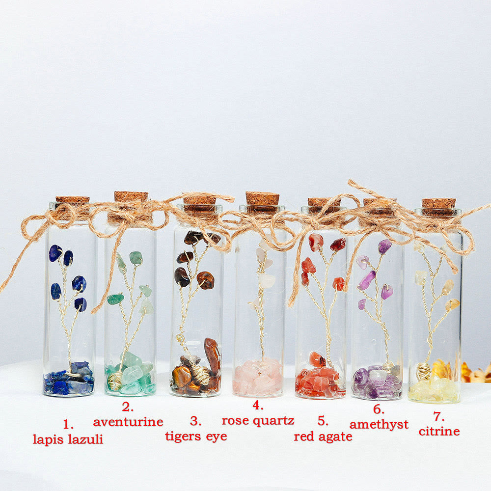 Decoración de botella de vidrio con piedra triturada de cristal de chakra Olivenorma 
