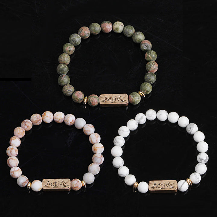 Pulsera con grabado de fe activa con piedras preciosas naturales de Olivenorma