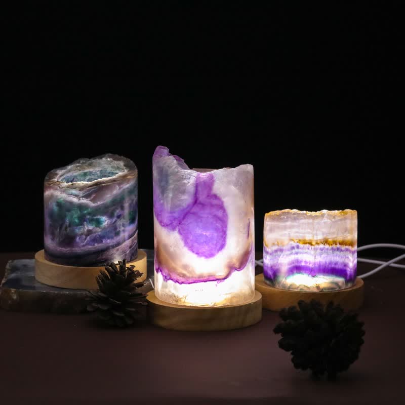 Lámpara de cristal cilíndrica de fluorita natural de Olivenorma