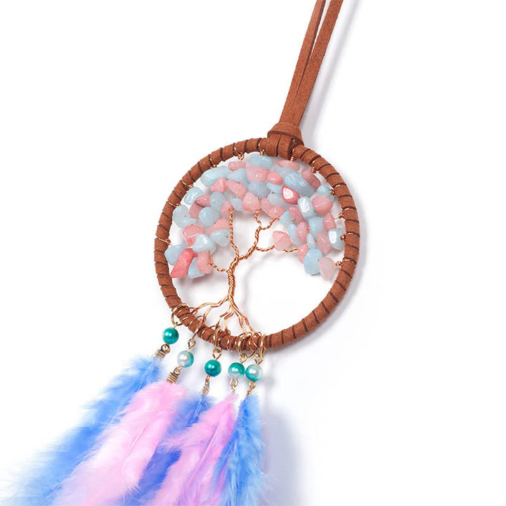 Adorno para coche con atrapasueños de plumas de cristal del árbol de la vida de Olivenorma 