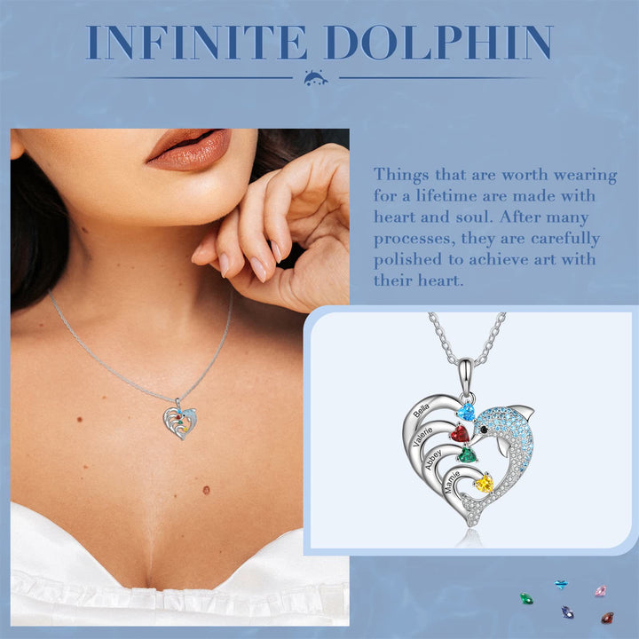 Collar con colgante de piedra grabado con forma de delfín y corazón de Olivenorma