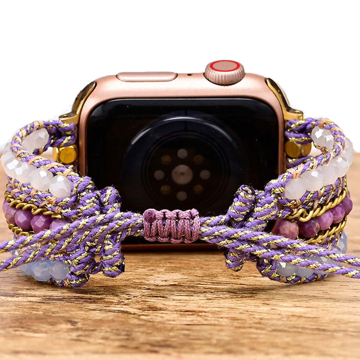 Pulsera bohemia con correa tejida de cristal natural de Olivenorma 