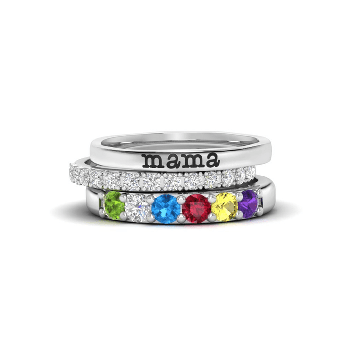 Juego de anillos de 3 piezas con piedra natal y circonita de regalo personalizado de Olivenorma