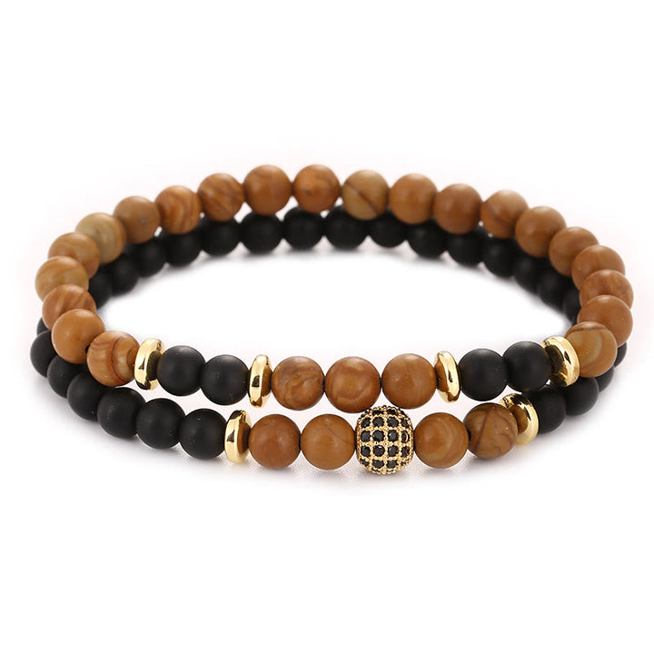 Pulsera de cuentas de cristal natural de dos capas para hombre de Olivenorma