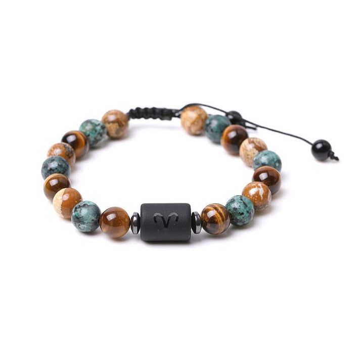 Pulsera con imagen de ojo de tigre y jaspe del zodiaco