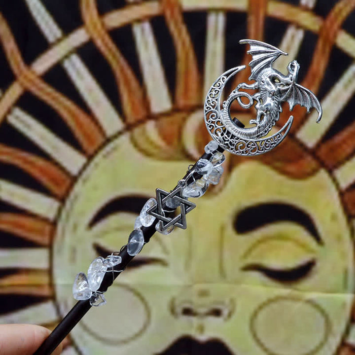 Varitas de cristal con plumas y luna de hadas naturales de Olivenorma