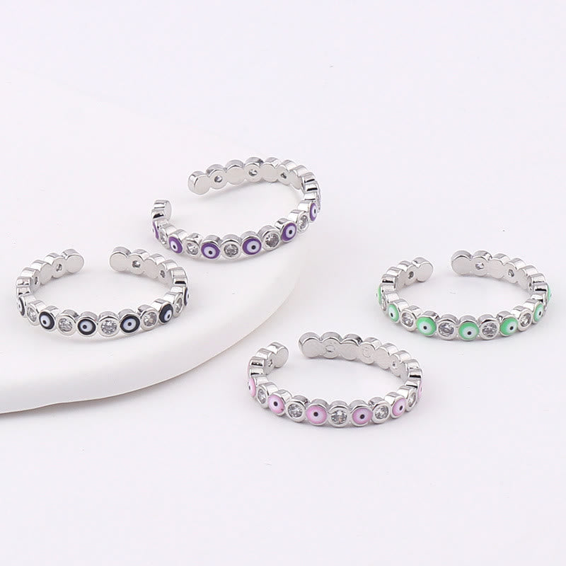 Anillo ajustable con circonita blanca y ojo malvado de colores de Olivenorma 