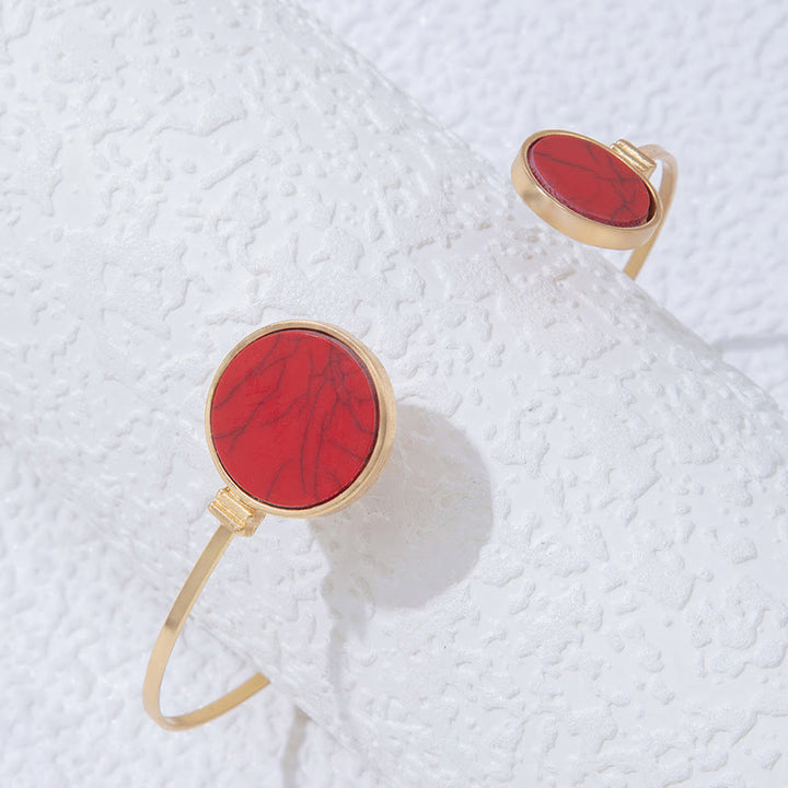 Conjunto de cinco pulseras abiertas de aleación de piedra natural Olivenorma