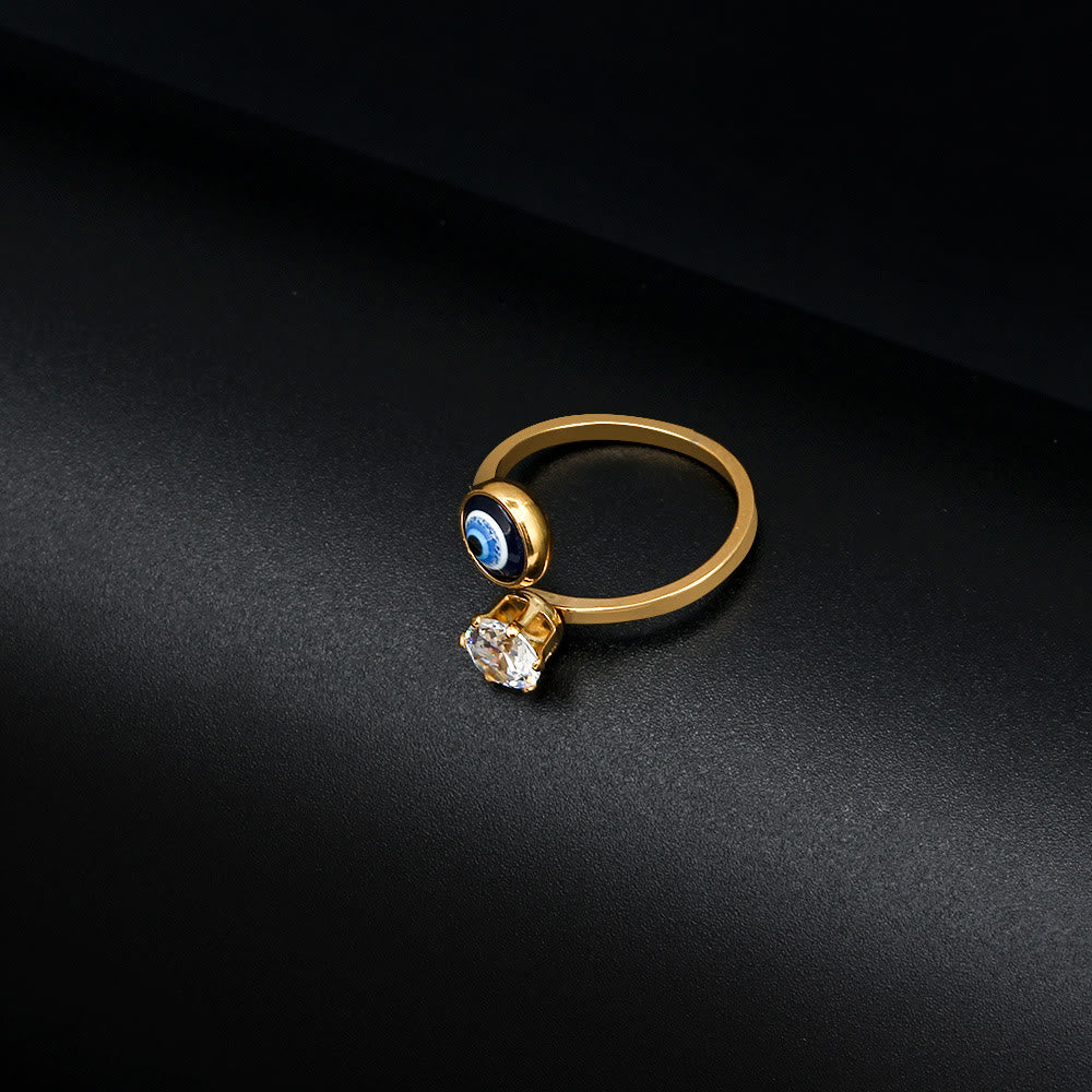 Anillo de mujer con ojo malvado bañado en oro y circonita blanca de Olivenorma 