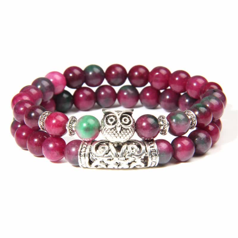 Pulsera de cuentas de cristal natural con forma de búho de Olivenorma 