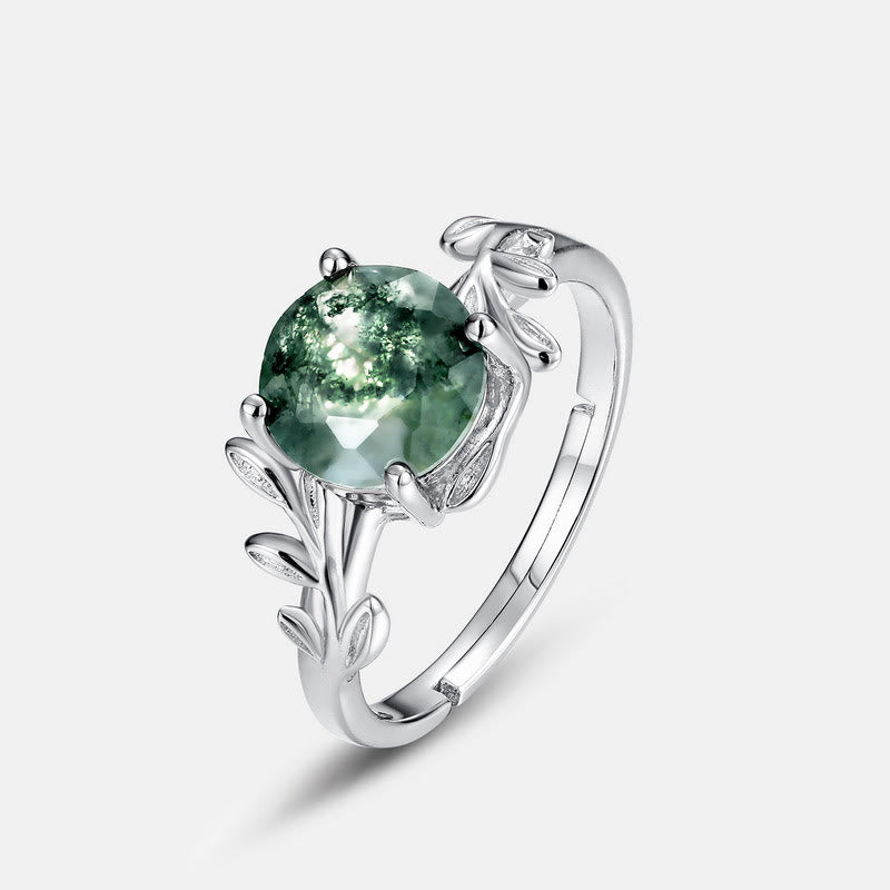 Anillo ajustable con forma de hoja de ágata musgosa elegante de Olivenorma 