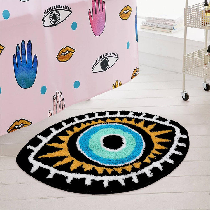 Alfombra antideslizante lavable para baño con diseño de ojo malvado negro de Olivenorma 