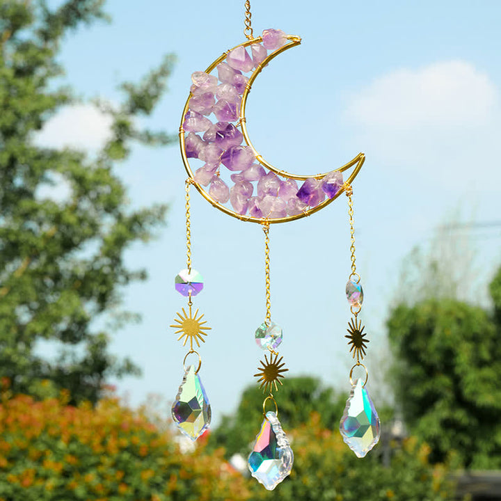 Atrapasol con gemas de luna y amatista de cristal de Olivenorma 