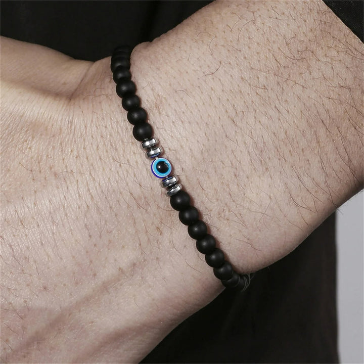 Pulsera de cuentas de ojo malvado de piedra natural de 4 mm para hombre de Olivenorma 