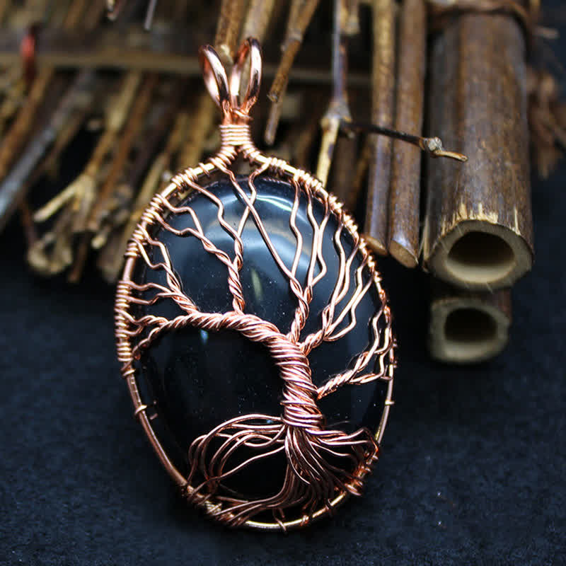 Collar con piedra preciosa del árbol de la vida y ojo de tigre ovalado de Olivenorma