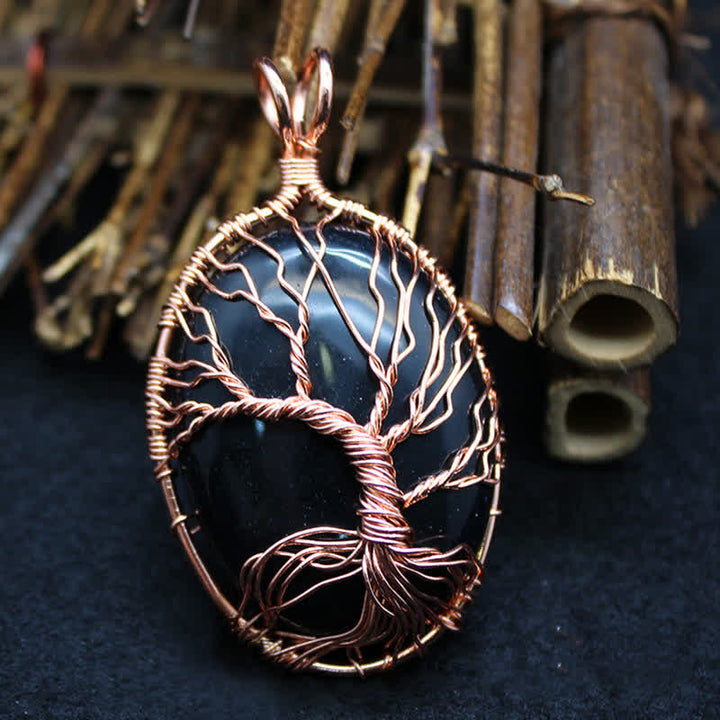 Collar con piedra preciosa del árbol de la vida y ojo de tigre ovalado de Olivenorma