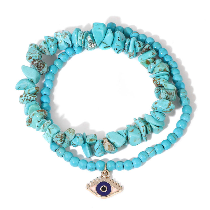 Juego de pulseras de cristal de doble capa con colgante de ojo malvado de Olivenorma